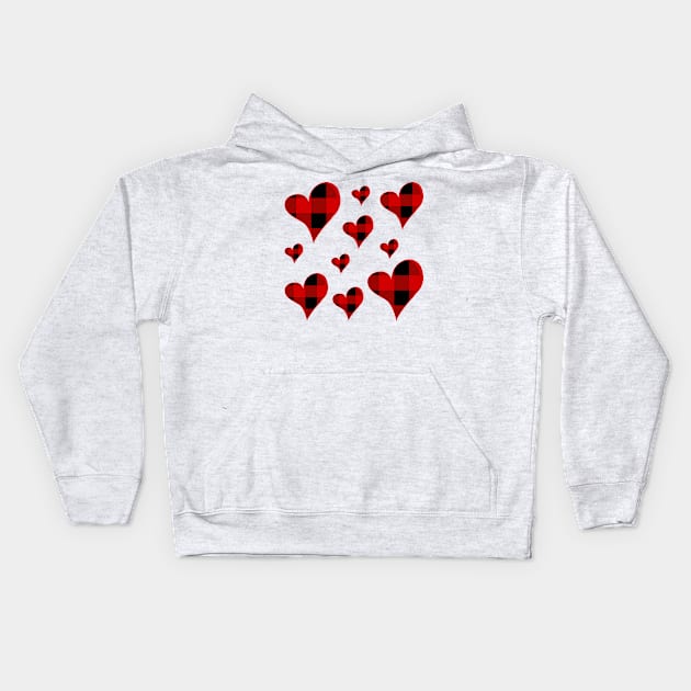 Buffalo Plaid Hearts Kids Hoodie by EdenLiving
